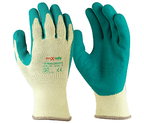 MAXISAFE GLOVES GRIPPA GREEN LATEX PALM KNITTED POLY COTTON MED